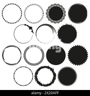 Assorted circular frames collection. Decorative border designs. Graphic elements set. Vector illustration. EPS 10. Stock Vector