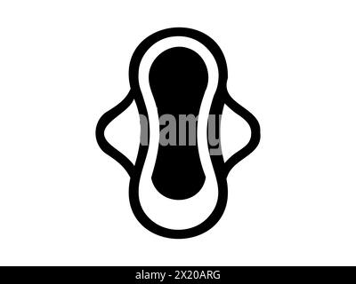 Black and white sanitary pad with wings. Vector illustration of sanitary napkin. Female menstrual pad isolated on white backdrop. Concept of menstrual Stock Vector