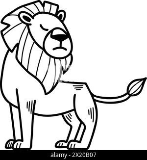 A cartoon lion is sitting on its haunches with its head down. The lion is orange and has a sad expression Stock Vector