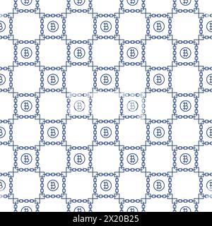 Bitcoin Blockchain Technology vector Cryptocurrency concept outline seamless pattern Stock Vector