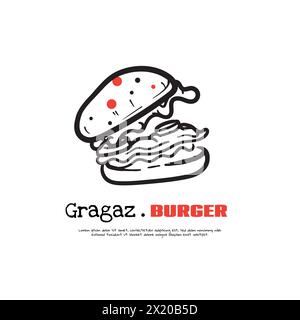 Line art of burger design with gaping concept in black and red design Stock Vector