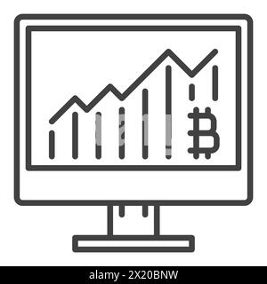 Bitcoin Graph on PC Display vector Cryptocurrency concept icon or sign in outline style Stock Vector