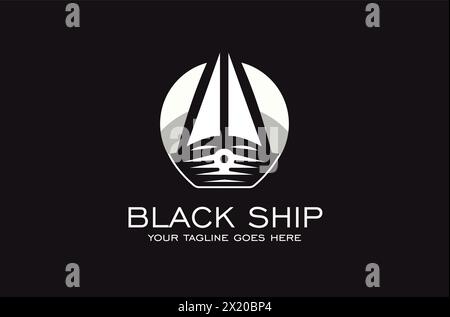 Boat ship sail Sailboat simple Sailing Travel Transport logo design on black background Stock Vector