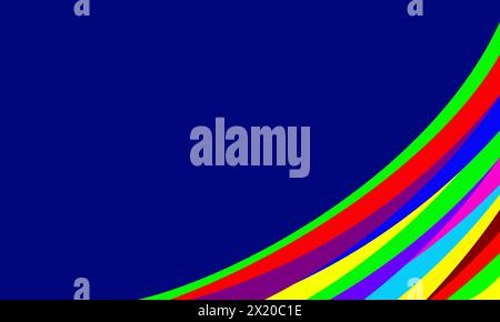colorful vibrant stripes extend diagonally on blue background Stock Vector