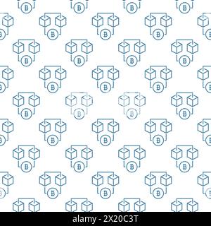 Bitcoin vector Blockchain Technology concept seamless pattern in thin line style Stock Vector