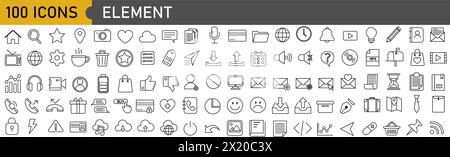 set of 100 icons in trendy line style. Business, ecommerce, finance, accounting. Big set Icons collection. Vector illustration Stock Vector