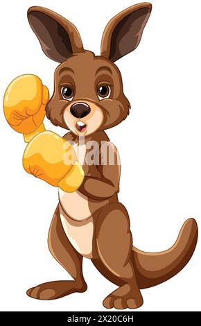 Animated kangaroo with boxing gloves ready to fight Stock Vector