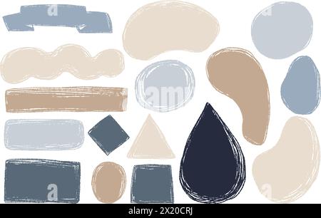 Texture drawings scribbles. Curved chalk shapes and geometric figures. Vector isolated elements with textured scribbles. Multicolored pastel minimalis Stock Vector
