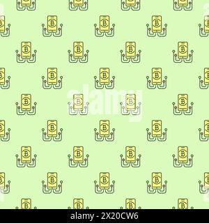 Bitcoin Sign on Smartphone Screen vector Blockchain concept colored seamless pattern Stock Vector