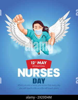 happy international nurse day. super hero nurse staff flying with sky. abstract vector illustration poster design Stock Vector