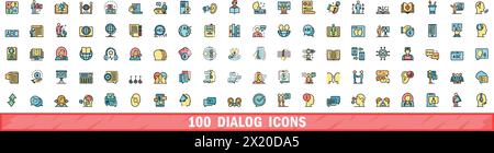 100 dialog icons set. Color line set of dialog vector icons thin line color flat on white Stock Vector