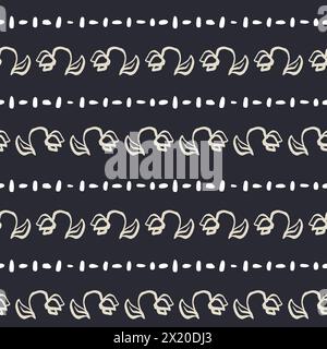 Monochrome dark blue and beige seamless pattern with sketchy shapes and flowers Stock Vector