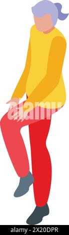 Senior woman training icon isometric vector. Workout exercise. Warm up for running Stock Vector