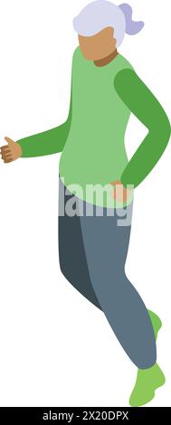 Fast female running icon isometric vector. Senior pensioner. Happy workout Stock Vector