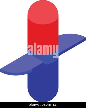 Small flying petard icon isometric vector. Festive decoration. Red blue design Stock Vector