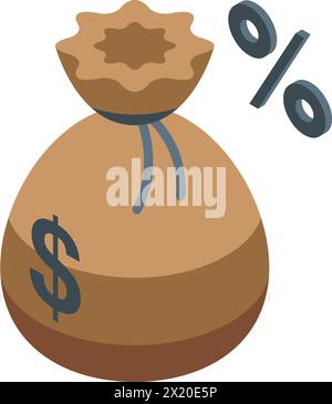 Percent money bag icon isometric vector. Dollar finance. Support credit Stock Vector