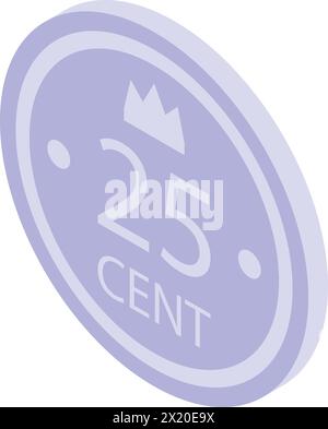 25 cent penny icon isometric vector. Silver coin. Money for slot machine Stock Vector