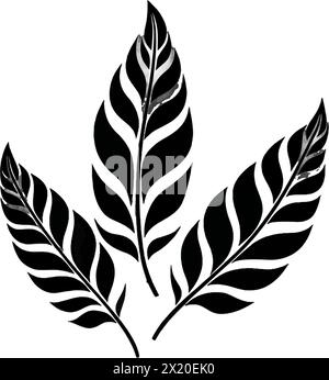 Vector Illustration Of Leaves In Black Silhouette Against A Clean White 