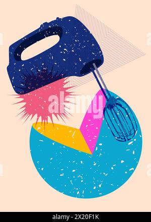 Risograph mixer with geometric shapes. Objects in trendy riso graph print texture style design with geometry elements. Stock Vector