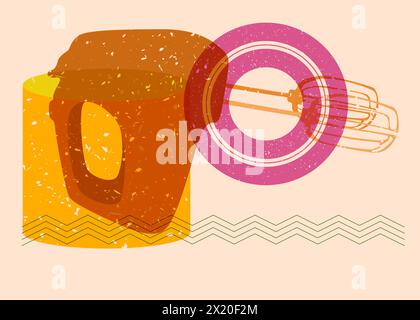 Risograph mixer with geometric shapes. Objects in trendy riso graph print texture style design with geometry elements. Stock Vector