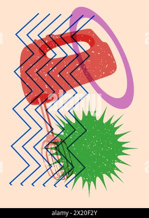 Risograph mixer with geometric shapes. Objects in trendy riso graph print texture style design with geometry elements. Stock Vector