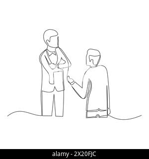 Businessmen having conversation. Effective communication in business concept. Simple continuous line drawing vector illustration Stock Vector