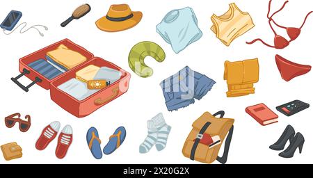 Vibrant Travel Packing Essentials vector Stock Vector