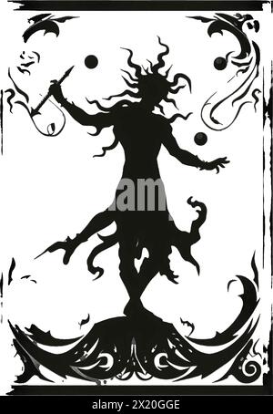 Vector illustration of a clown, jester, squire in black silhouette against a clean white background, capturing graceful forms of this vector. Stock Vector
