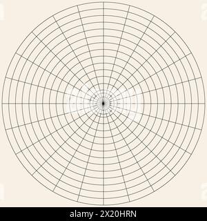 Polar coordinate circular grid isolated on white background. 360 degrees scale. Blank polar graph paper. Vector illustration. Mathematical graph Stock Vector