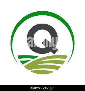 Agriculture Logo On Letter Q Concept For Farming Symbol Stock Vector