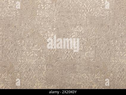 Background of beige wallpaper or plastered wall with a swirl pattern. Stock Photo