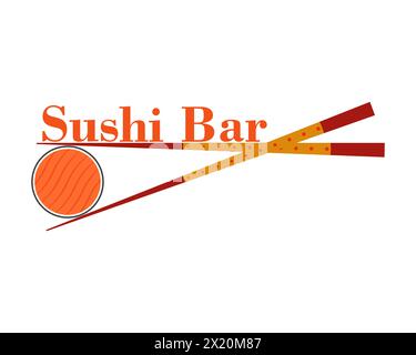 Sushi bar logo. Vector illustration with chopsticks and sushi roll. Stock Vector