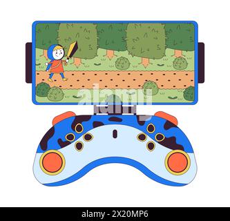 Arcade game on smartphone gamepad 2D linear cartoon object Stock Vector