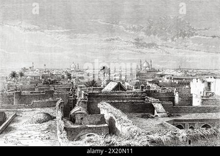 Panoramic overview of the ancient Citadel and city of Karbala, Iraq. Middle East. Drawing by Barclay. Persia, Chaldea and Susiana 1881-1882 by Jane Dieulafoy (1851 - 1916) Le Tour du Monde 1886 Stock Photo