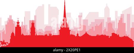 Red panoramic city skyline poster of STOCKHOLM, SWEDEN Stock Vector
