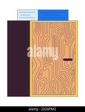 Wooden cabinet with paper stack 2D linear cartoon objects Stock Vector