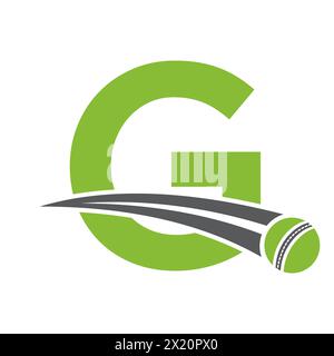 Cricket Logo On Letter G Concept With Moving Cricket Ball Symbol. Cricket Sign Stock Vector