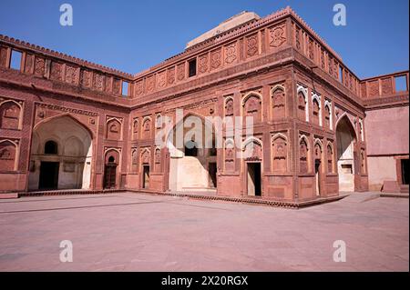 Inside view of the Jahangir Palace, Agra fort complex, Agra, Uttar Pradesh, India Stock Photo