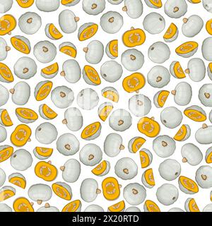 Seamless pattern with Crown Prince Squash. Winter squash. Cucurbita maxima. Vegetables. Cartoon style. Isolated vector illustration. Stock Vector