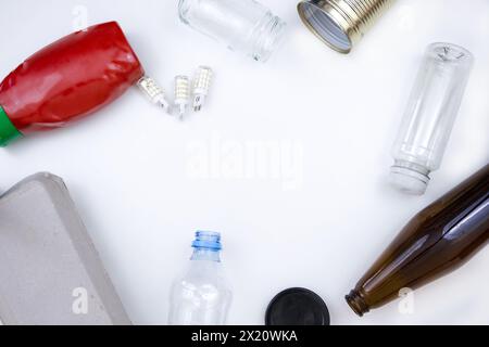 Various empty containers and objects ready for recycling Stock Photo