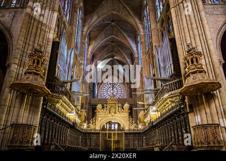Interior view, Gothic Cathedral, León, Way of St. James, Castile and León, Northern Spain, Spain Stock Photo