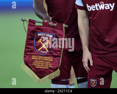 London, UK. 18th Apr, 2024. The game pennant during the UEFA Europa League match at the London Stadium, London. Picture credit should read: David Klein/Sportimage Credit: Sportimage Ltd/Alamy Live News Stock Photo