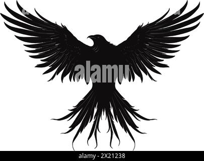 Vector illustration of a eagle, bird, crow in black silhouette against a clean white background, capturing graceful forms of this vector. Stock Vector
