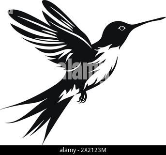 Vector illustration of a humming-bird, bird, crow, in black silhouette against a clean white background, capturing graceful forms of this vector. Stock Vector