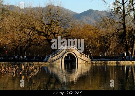 A bridge at Hongcun village in Anhui Province, China December 24, 2023. Photo by Tim Chong Stock Photo