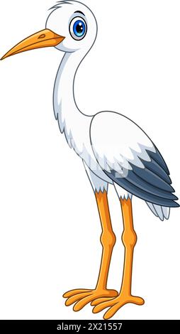 Cartoon cute white stork bird on white background Stock Vector