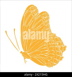 Butterfly yellow silhouette art illustration. Insect butterfly for stickers, tattoo, silhouette, scrapbook. Winged gorgeous animal. Vector hand drawn Stock Vector