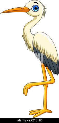 Cartoon cute white stork bird on white background Stock Vector
