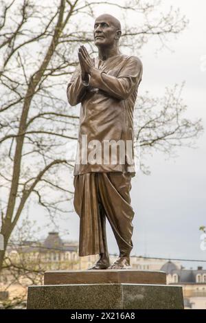 Indian guru Sri Chinmoy. Prayer for peace. Ganapati Kumar Ghose. Ukraine, Kyiv - April 15, 2024. Stock Photo