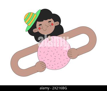 Funky geometric woman 2D linear cartoon character Stock Vector